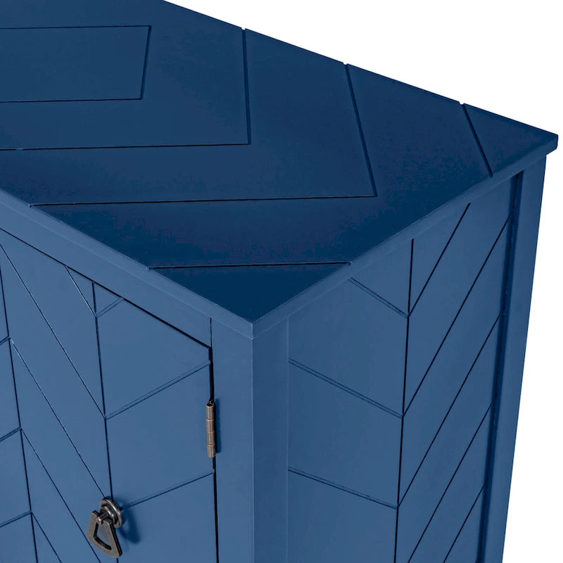 3-Door Storage Sideboard Cabinet with Adjustable Shelves and Pinewood Legs, Brown, Navy Blue, Grey