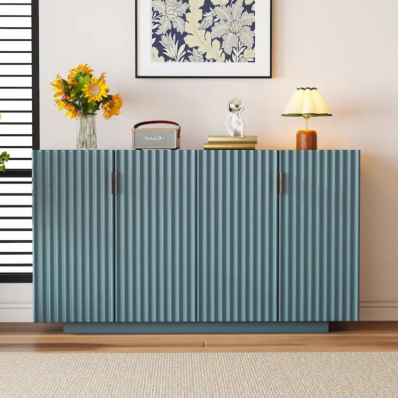 Buffet Cabinet with 4 Fluted Doors, Sideboard Cabinet with Storage, Wooden Storage Cabinet with Adjustable Shelves