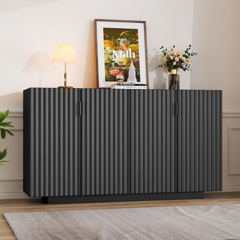 Buffet Cabinet with 4 Fluted Doors, Sideboard Cabinet with Storage, Wooden Storage Cabinet with Adjustable Shelves