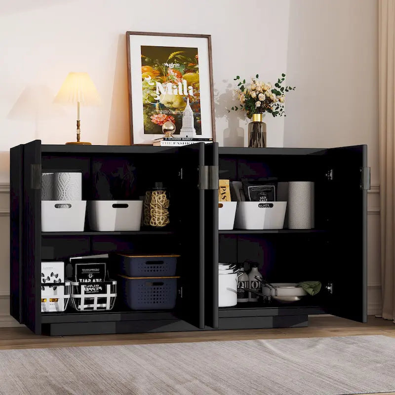 Buffet Cabinet with 4 Fluted Doors, Sideboard Cabinet with Storage, Wooden Storage Cabinet with Adjustable Shelves
