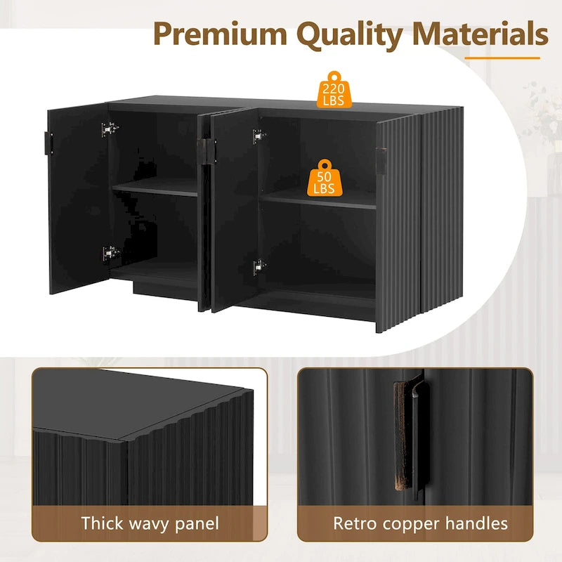 Buffet Cabinet with 4 Fluted Doors, Sideboard Cabinet with Storage, Wooden Storage Cabinet with Adjustable Shelves