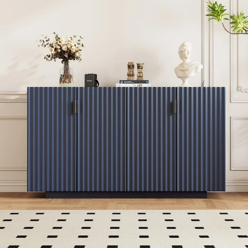 Buffet Cabinet with 4 Fluted Doors, Sideboard Cabinet with Storage, Wooden Storage Cabinet with Adjustable Shelves