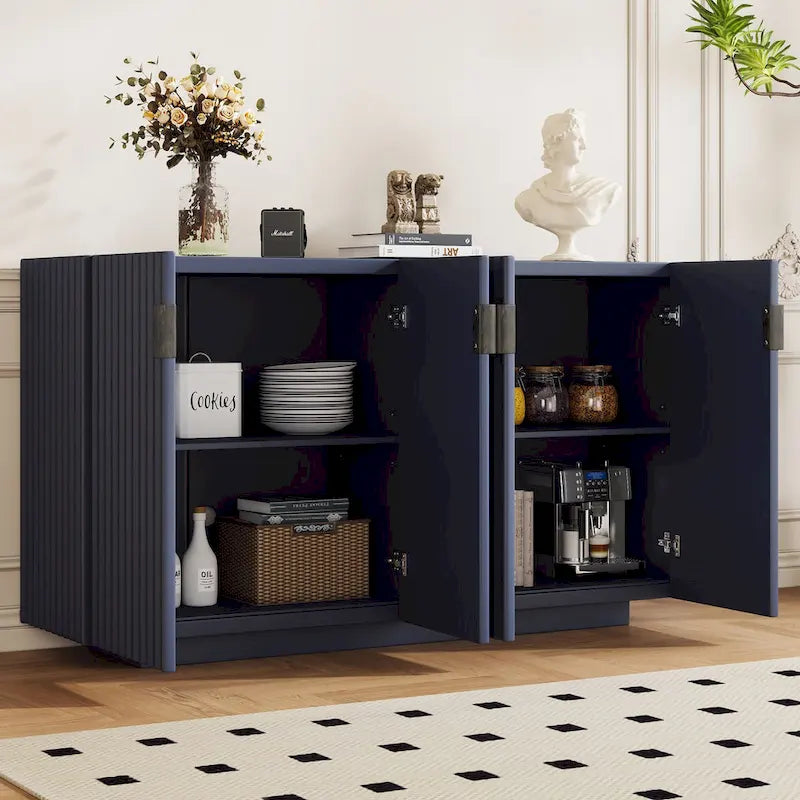 Buffet Cabinet with 4 Fluted Doors, Sideboard Cabinet with Storage, Wooden Storage Cabinet with Adjustable Shelves