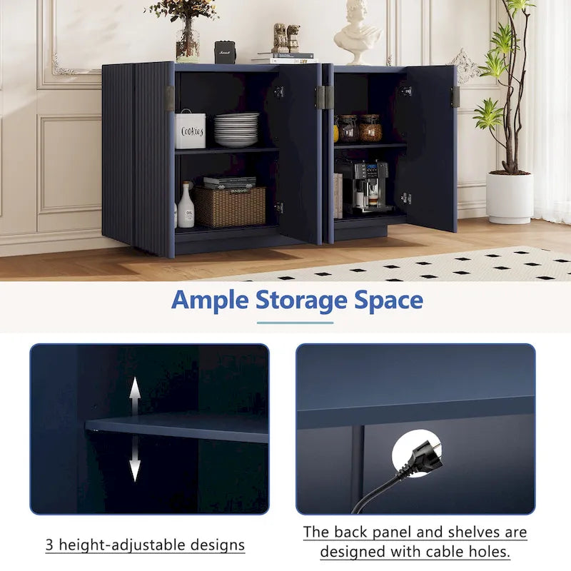 Buffet Cabinet with 4 Fluted Doors, Sideboard Cabinet with Storage, Wooden Storage Cabinet with Adjustable Shelves