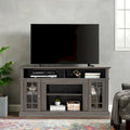58-Inch TV Stand with Open Shelves and Glass Door Cabinets, Dark Walnut