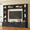 104-Inch Entertainment Wall Unit with Bookshelves and 4-Door Cabinet, Black