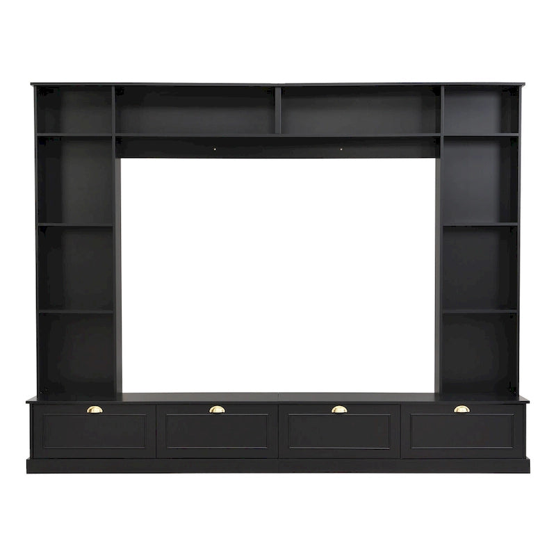 104-Inch Entertainment Wall Unit with Bookshelves and 4-Door Cabinet, Black