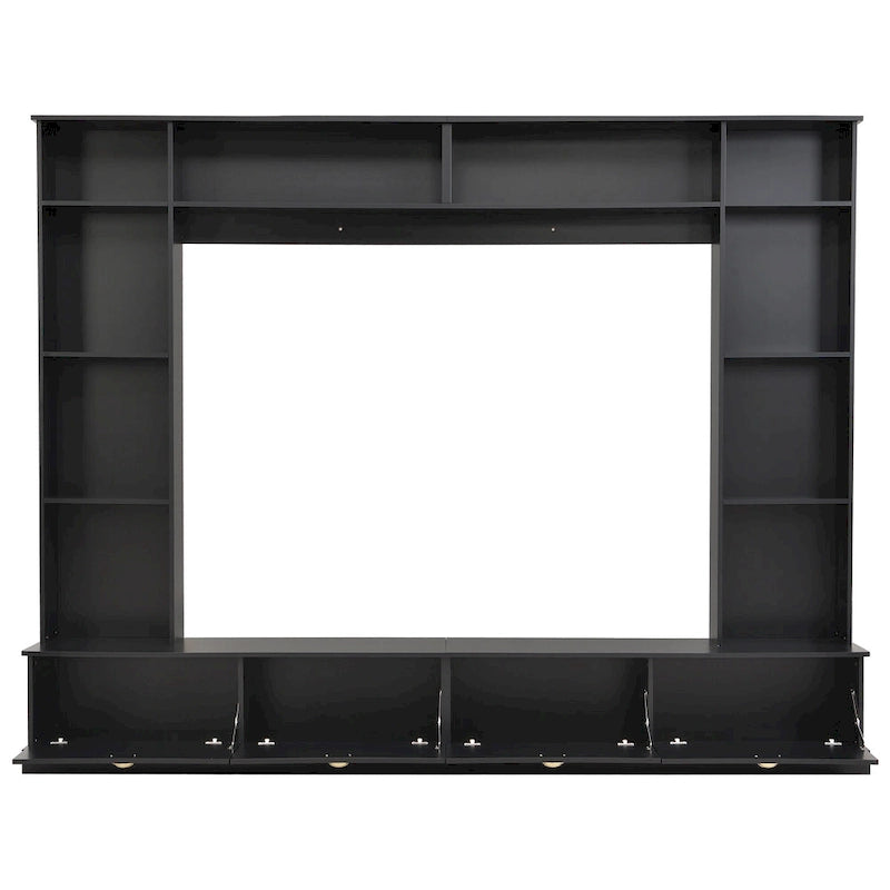 104-Inch Entertainment Wall Unit with Bookshelves and 4-Door Cabinet, Black