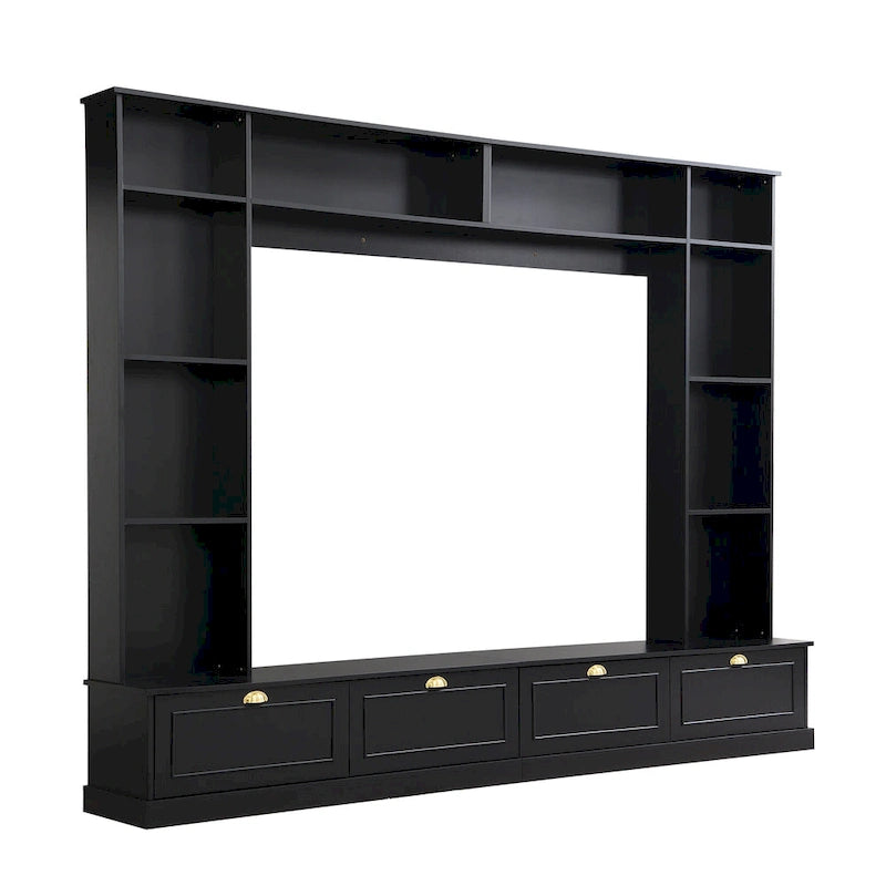 104-Inch Entertainment Wall Unit with Bookshelves and 4-Door Cabinet, Black