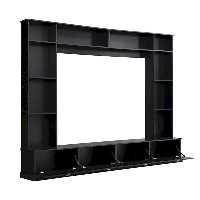 104-Inch Entertainment Wall Unit with Bookshelves and 4-Door Cabinet, Black