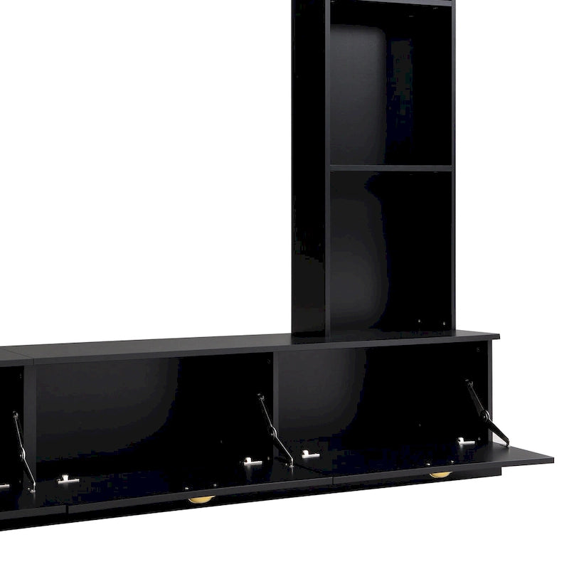 104-Inch Entertainment Wall Unit with Bookshelves and 4-Door Cabinet, Black