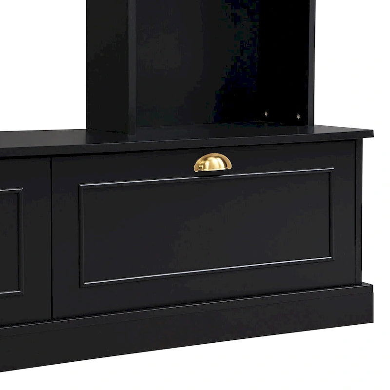 104-Inch Entertainment Wall Unit with Bookshelves and 4-Door Cabinet, Black