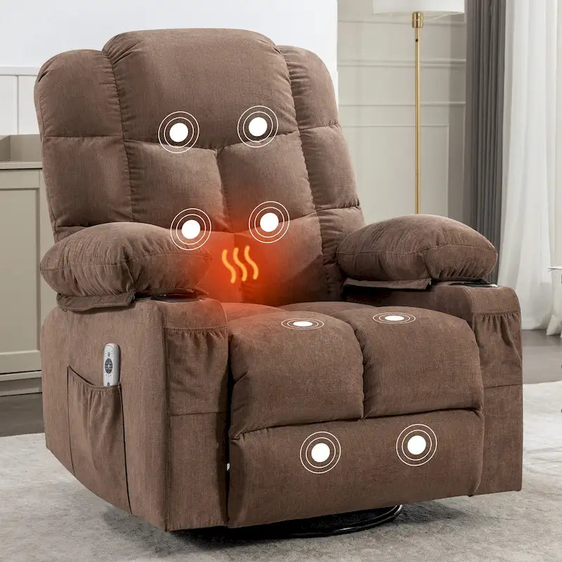 Oversized Massage Rocker Recliner with Heat and USB Charging, Blue Brown Grey