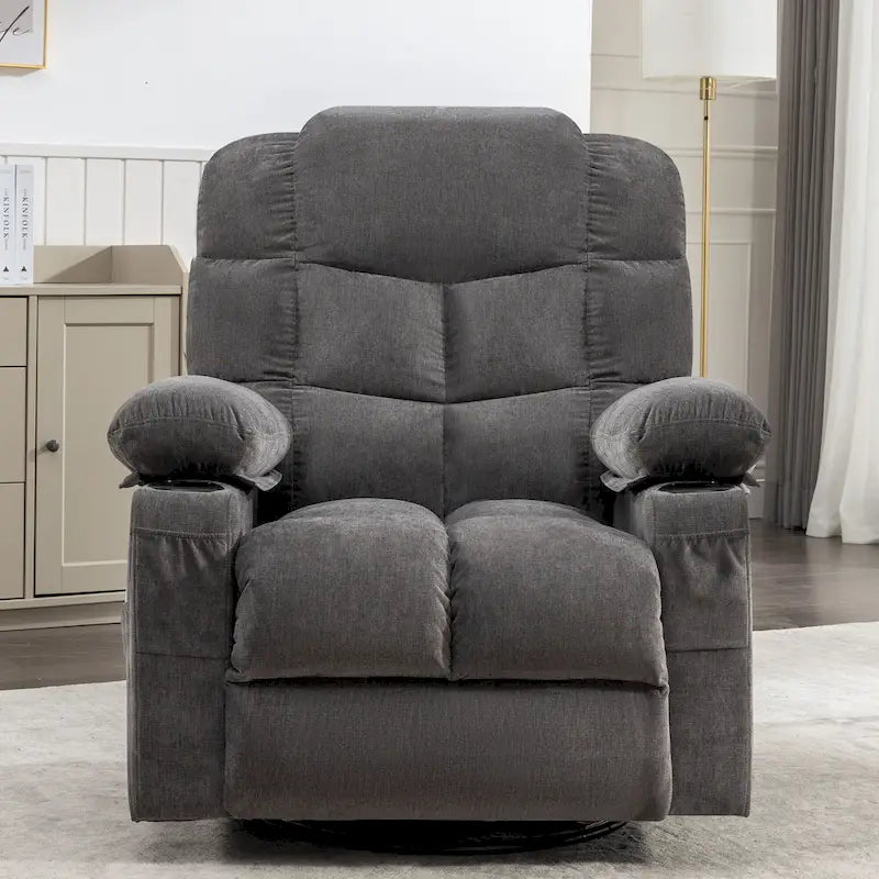 Oversized Massage Rocker Recliner with Heat and USB Charging, Blue Brown Grey