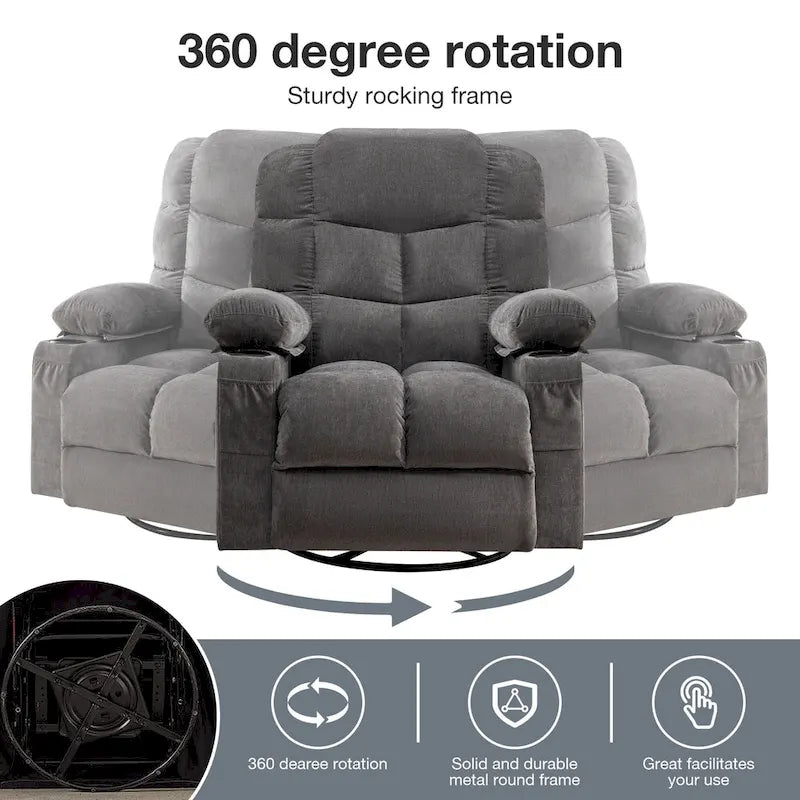 Oversized Massage Rocker Recliner with Heat and USB Charging, Blue Brown Grey