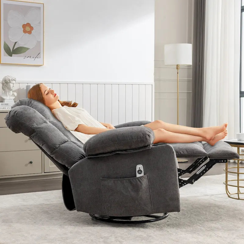 Oversized Massage Rocker Recliner with Heat and USB Charging, Blue Brown Grey