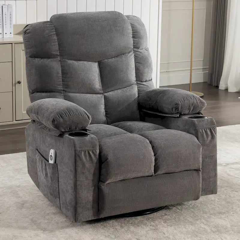 Oversized Massage Rocker Recliner with Heat and USB Charging, Blue Brown Grey
