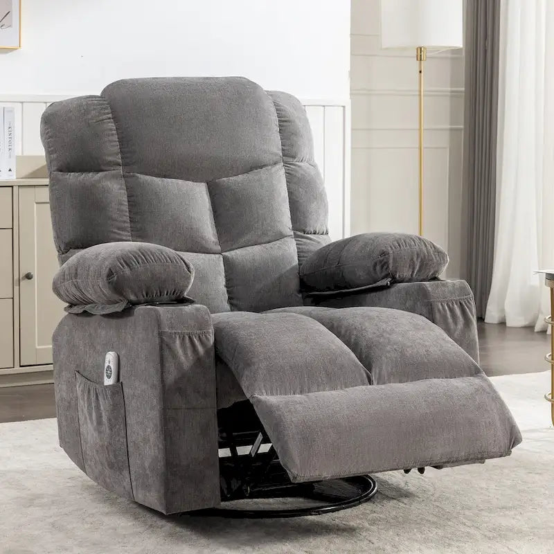 Oversized Massage Rocker Recliner with Heat and USB Charging, Blue Brown Grey