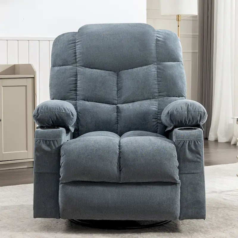 Oversized Massage Rocker Recliner with Heat and USB Charging, Blue Brown Grey