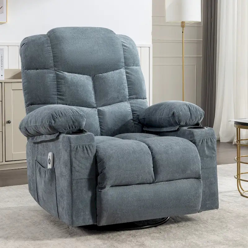 Oversized Massage Rocker Recliner with Heat and USB Charging, Blue Brown Grey