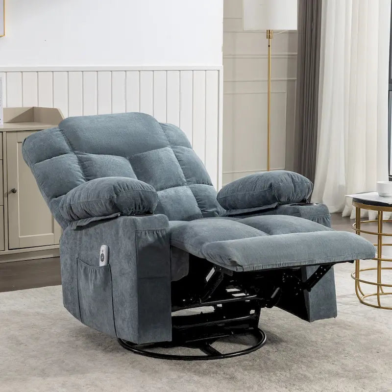 Oversized Massage Rocker Recliner with Heat and USB Charging, Blue Brown Grey