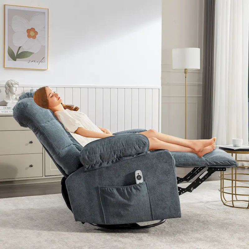Oversized Massage Rocker Recliner with Heat and USB Charging, Blue Brown Grey