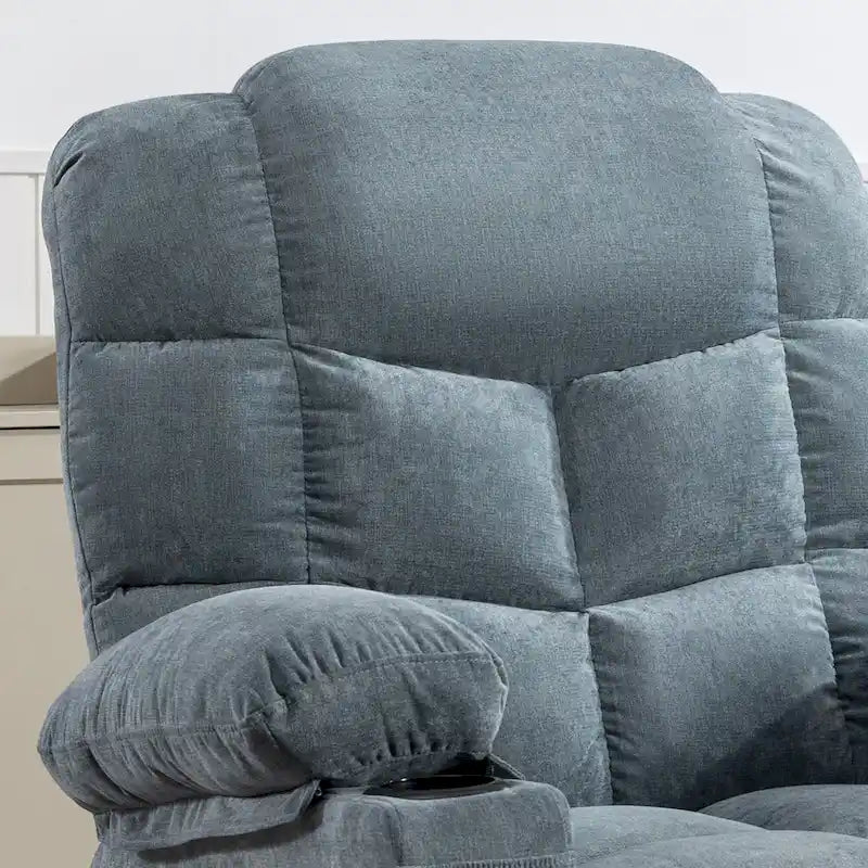 Oversized Massage Rocker Recliner with Heat and USB Charging, Blue Brown Grey