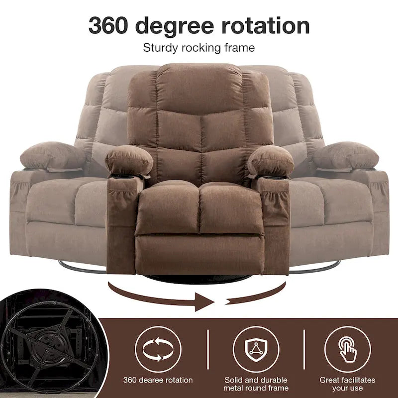 Oversized Massage Rocker Recliner with Heat and USB Charging, Blue Brown Grey