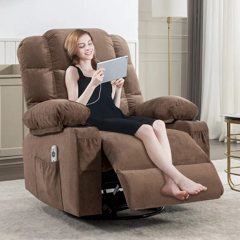 Oversized Massage Rocker Recliner with Heat and USB Charging, Blue Brown Grey