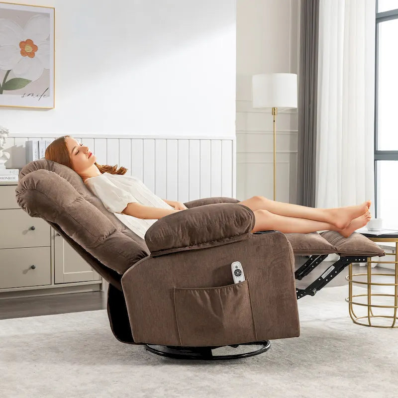 Oversized Massage Rocker Recliner with Heat and USB Charging, Blue Brown Grey