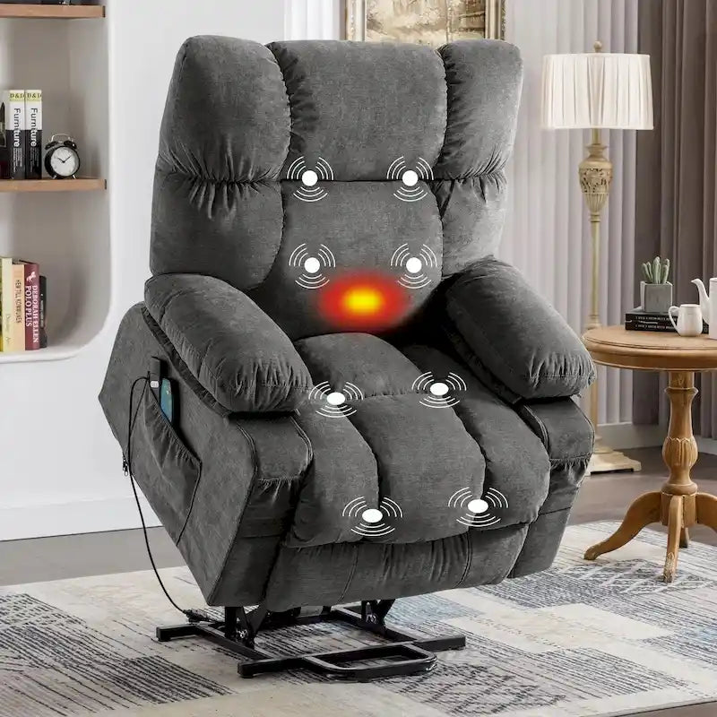 Power Lift Recliner with 8-Point Massage, Lumbar Heat, and USB Charging, Grey Blue Brown