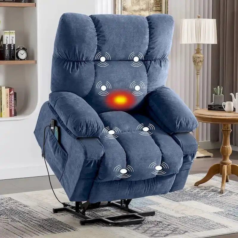 Power Lift Recliner with 8-Point Massage, Lumbar Heat, and USB Charging, Grey Blue Brown