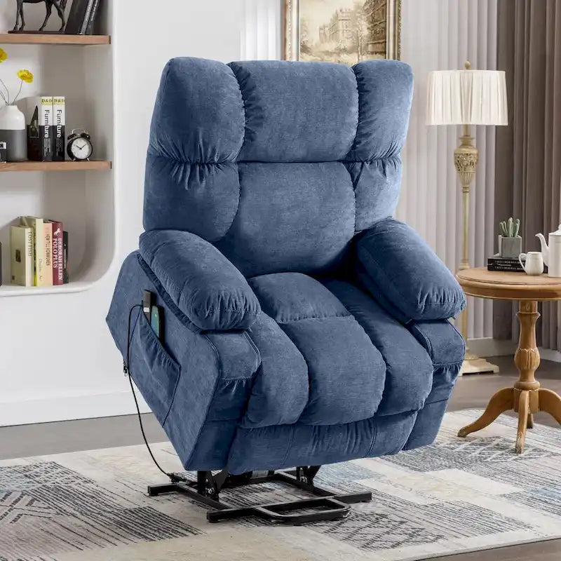 Power Lift Recliner with 8-Point Massage, Lumbar Heat, and USB Charging, Grey Blue Brown