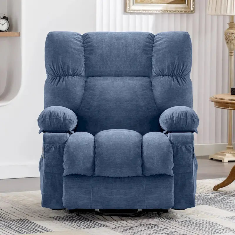 Power Lift Recliner with 8-Point Massage, Lumbar Heat, and USB Charging, Grey Blue Brown