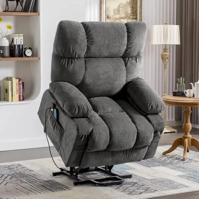 Power Lift Recliner with 8-Point Massage, Lumbar Heat, and USB Charging, Grey Blue Brown
