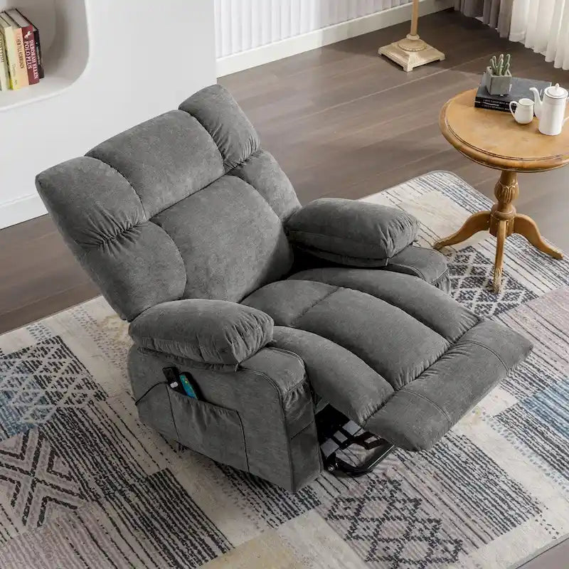 Power Lift Recliner with 8-Point Massage, Lumbar Heat, and USB Charging, Grey Blue Brown