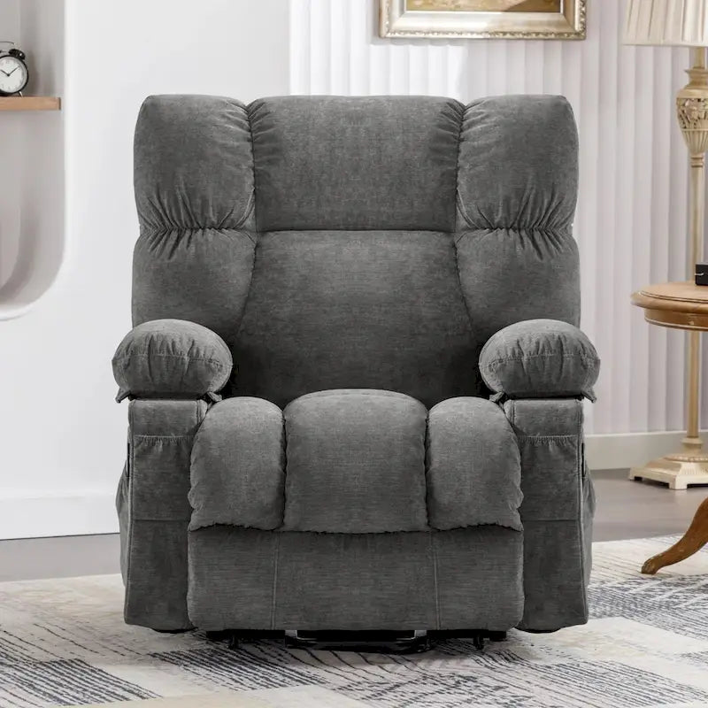 Power Lift Recliner with 8-Point Massage, Lumbar Heat, and USB Charging, Grey Blue Brown