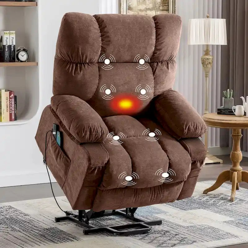 Power Lift Recliner with 8-Point Massage, Lumbar Heat, and USB Charging, Grey Blue Brown