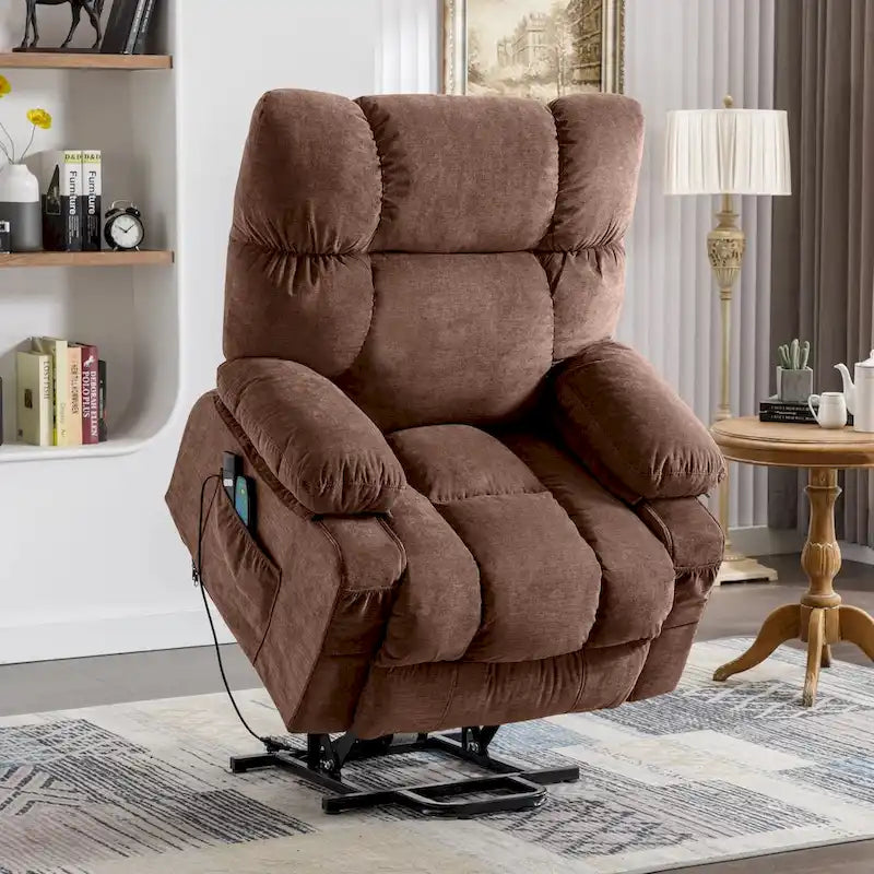 Power Lift Recliner with 8-Point Massage, Lumbar Heat, and USB Charging, Grey Blue Brown
