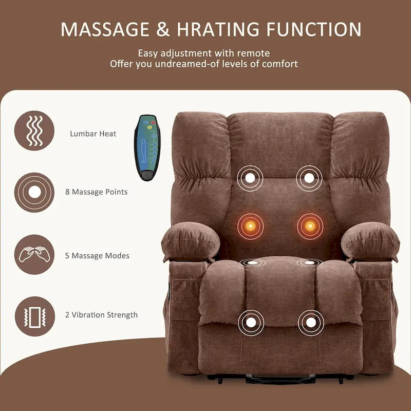 Power Lift Recliner with 8-Point Massage, Lumbar Heat, and USB Charging, Grey Blue Brown