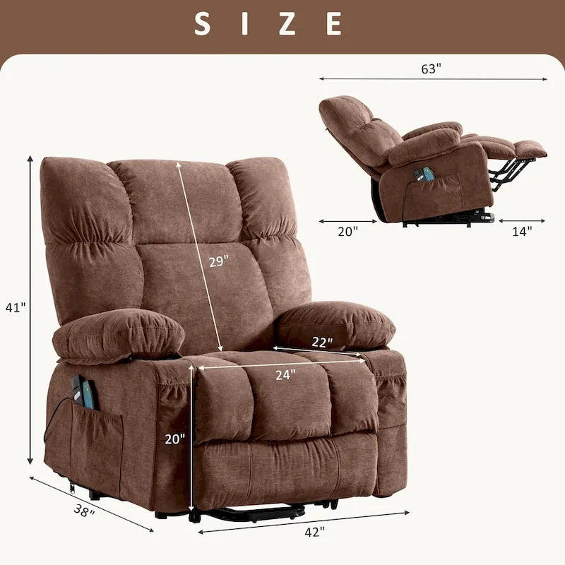 Power Lift Recliner with 8-Point Massage, Lumbar Heat, and USB Charging, Grey Blue Brown
