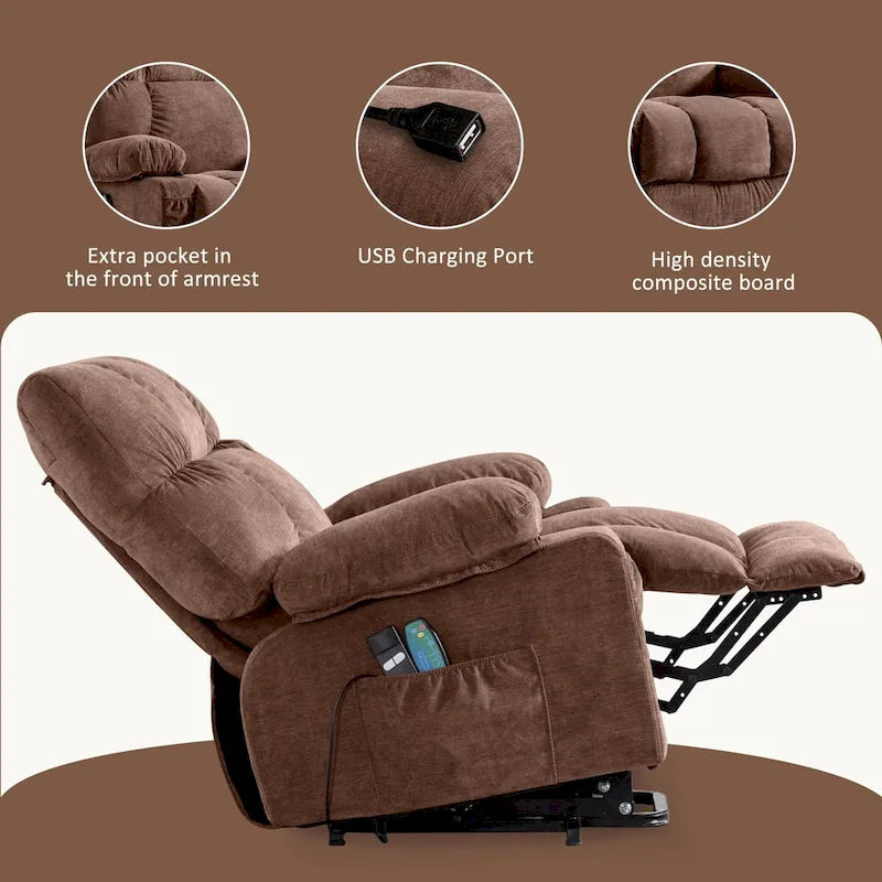 Power Lift Recliner with 8-Point Massage, Lumbar Heat, and USB Charging, Grey Blue Brown
