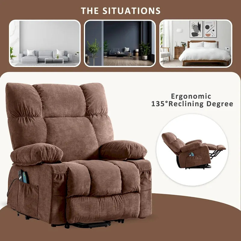 Power Lift Recliner with 8-Point Massage, Lumbar Heat, and USB Charging, Grey Blue Brown