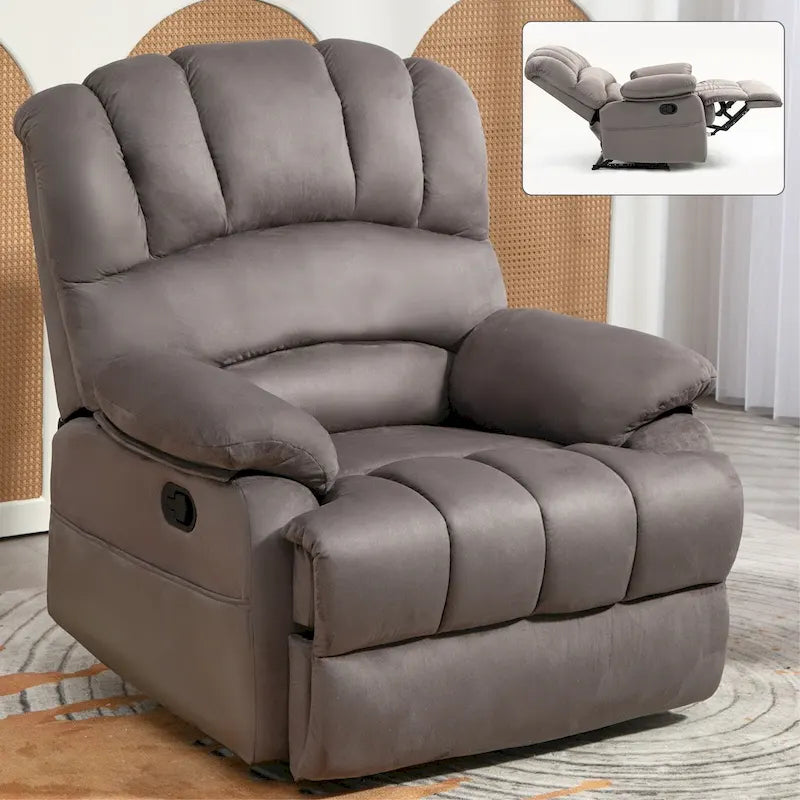 Oversized Manual Recliner Chair with 155-Degree Recline, Brown and Grey
