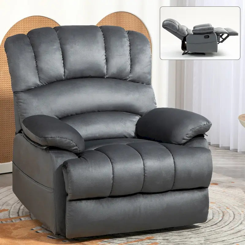 Oversized Manual Recliner Chair with 155-Degree Recline, Brown and Grey