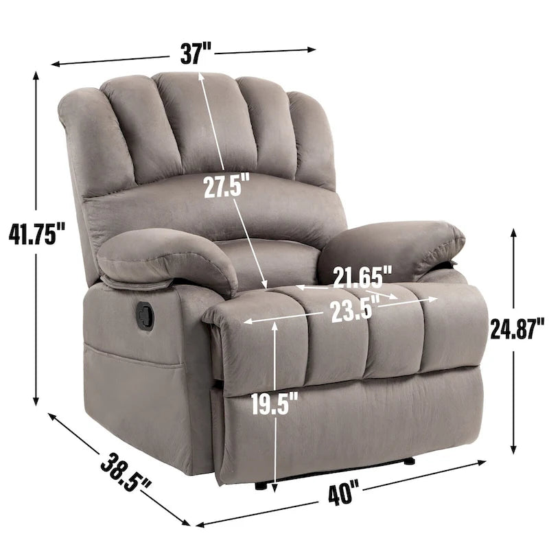 Oversized Manual Recliner Chair with 155-Degree Recline, Brown and Grey