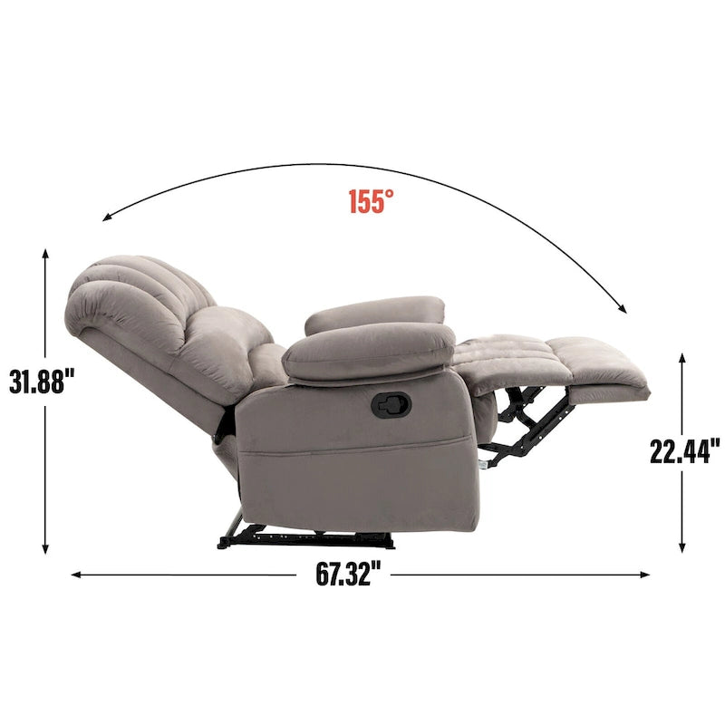 Oversized Manual Recliner Chair with 155-Degree Recline, Brown and Grey
