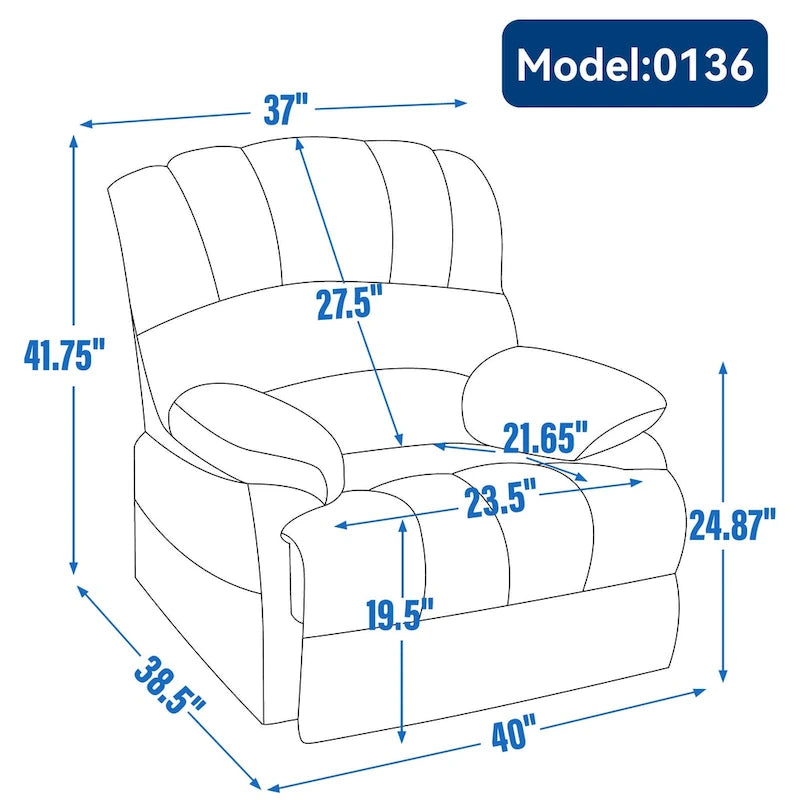 Oversized Manual Recliner Chair with 155-Degree Recline, Brown and Grey