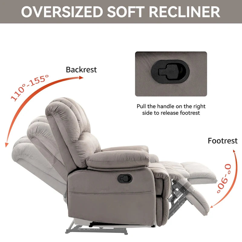 Oversized Manual Recliner Chair with 155-Degree Recline, Brown and Grey