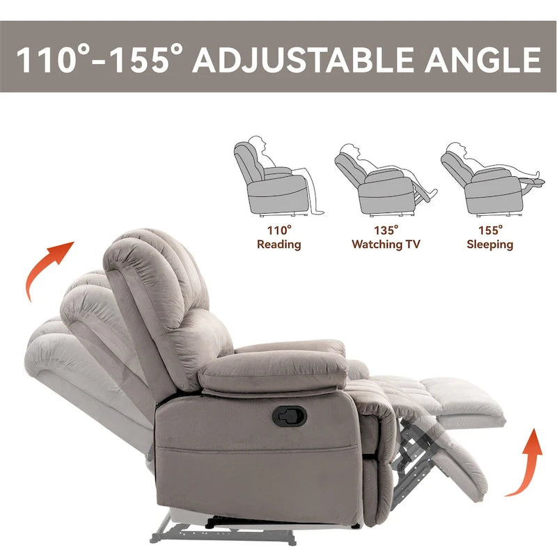 Oversized Manual Recliner Chair with 155-Degree Recline, Brown and Grey